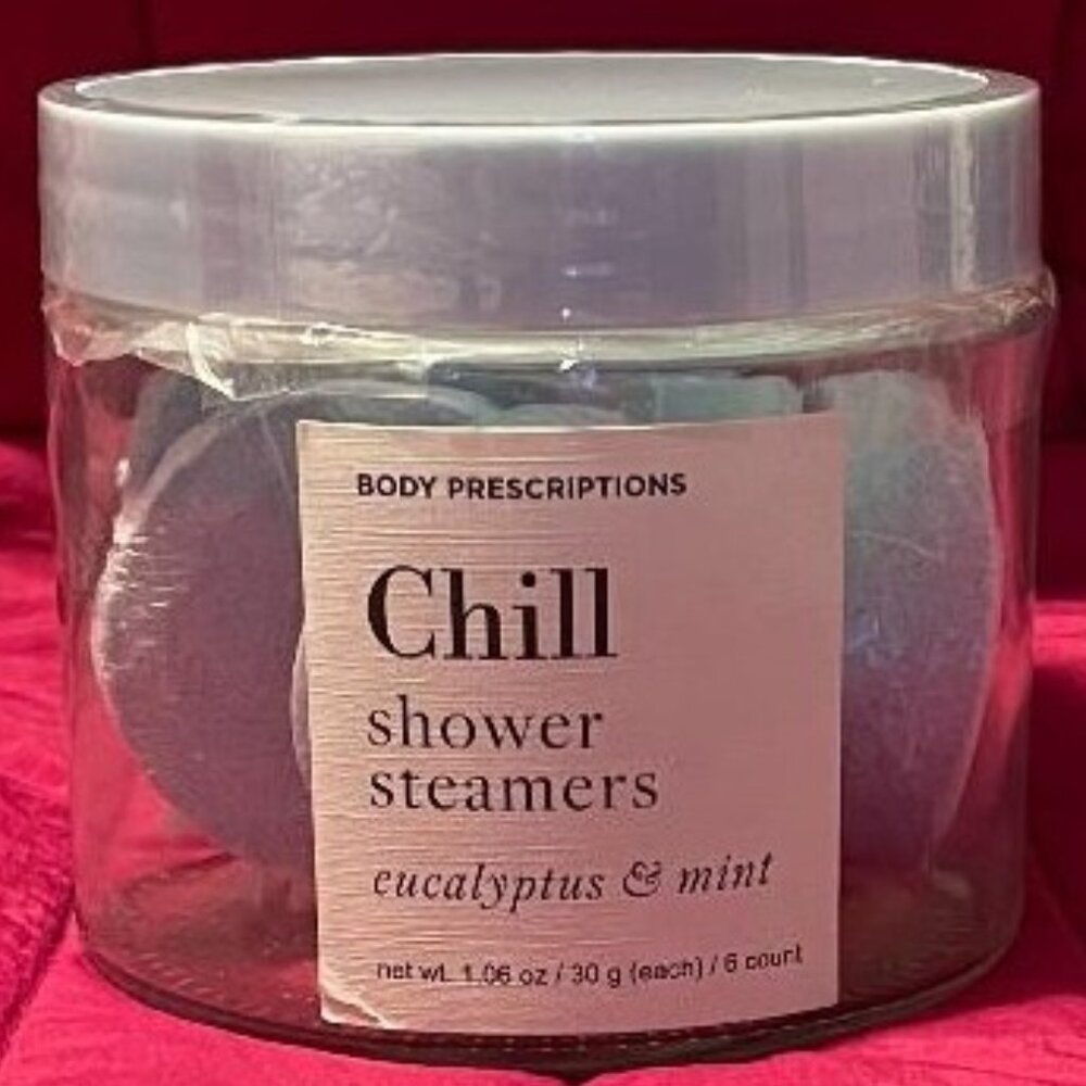 BRAND NEW ~ BODY PRESCRIPTIONS ~ CHILL SHOWER STEAMERS  EUCALYPTUS & MINT 6 PACK